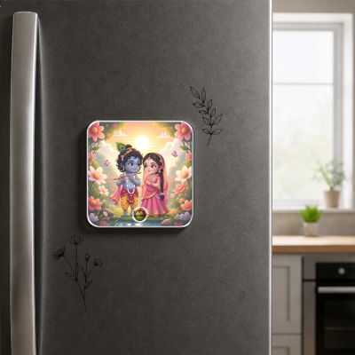 Shri Radha Krishna Musical Fridge Magnet Religious Decoration for Pooja Room, Home Decor Item for Living Room, Office Music Player with Rechargeable Speaker Spiritual Gift for Birthday